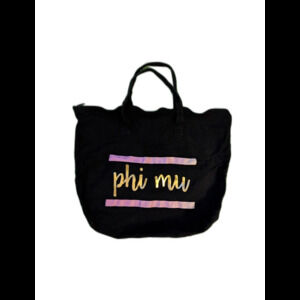 Phi Mu Black Canvas Tote Bag with Gold & Pink Accents 16"X 18"